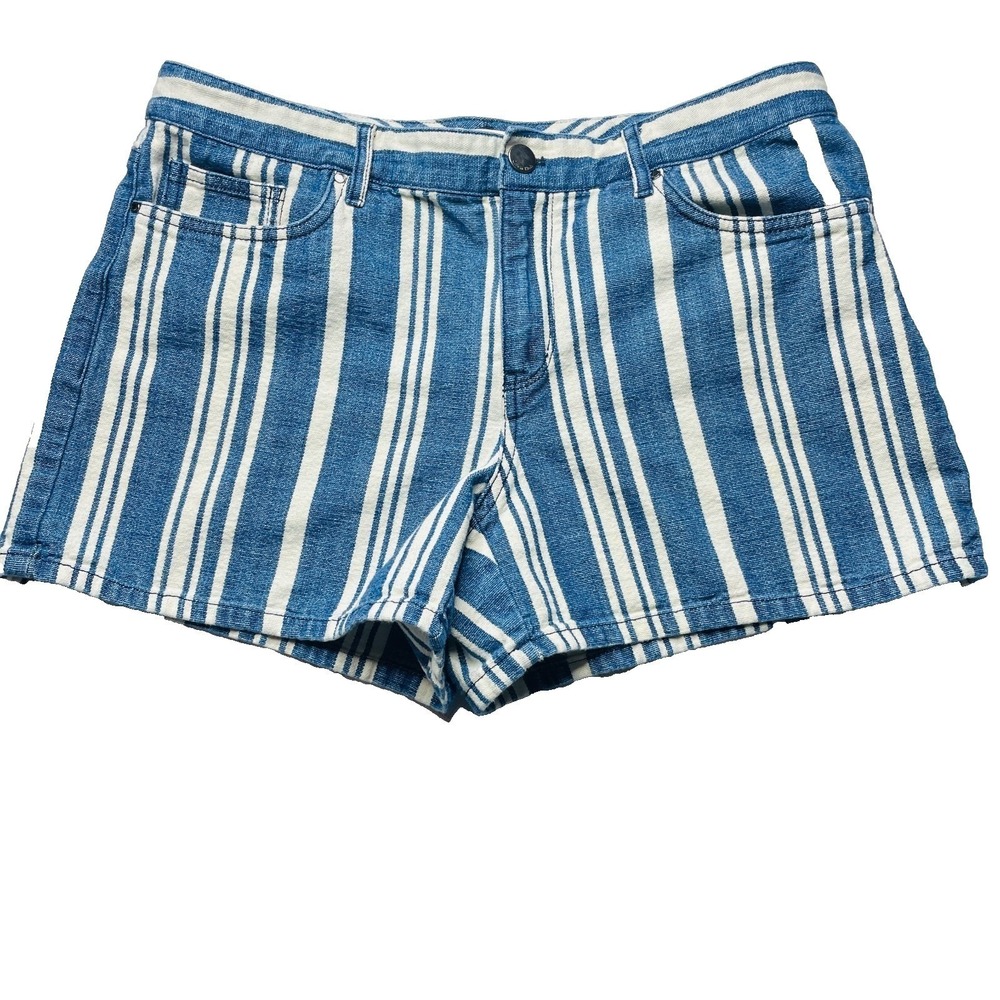 Calvin Klein Striped Shorts‎ Womens Blue White High Rise Denim Size 4